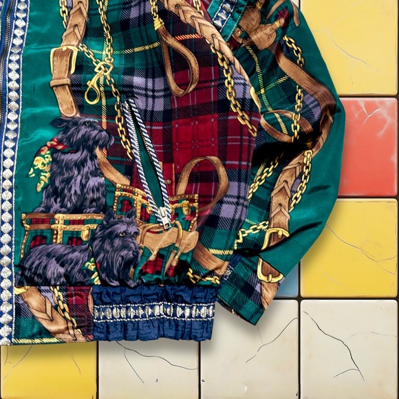 Vintage Milano Scottish Windbreaker Jacket 80s Womens M Plaid Dog Fullzip Bomber - Picture 10 of 11